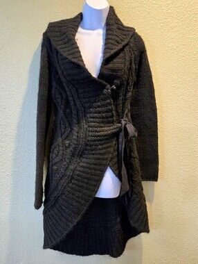 NIOI Wool Alpaca Knit Cardigan Duster Asymmetrical Black